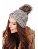 Winter hat with a shimmering thread and cappuccino braids C49 - Online store - Boutique